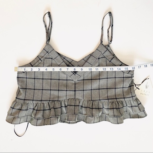 Anthropologie Lost + Wander CROP TOP Checker Ruffle Cami Top Grey Black … - Picture 12 of 13